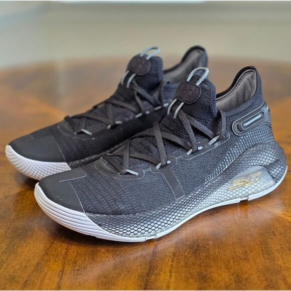 Under Armour UA Stephen Curry 6 Team Black Gold Metallic HOVR Size 10 Warriors - Picture 2 of 16